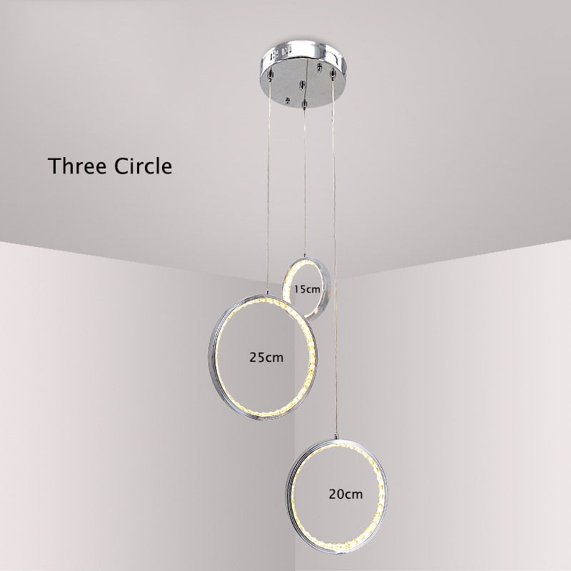 Nordic Circular Ring Crystal Pendant Light Modern Hanging Lamp Stairway Corridor Lustre Chandelier
