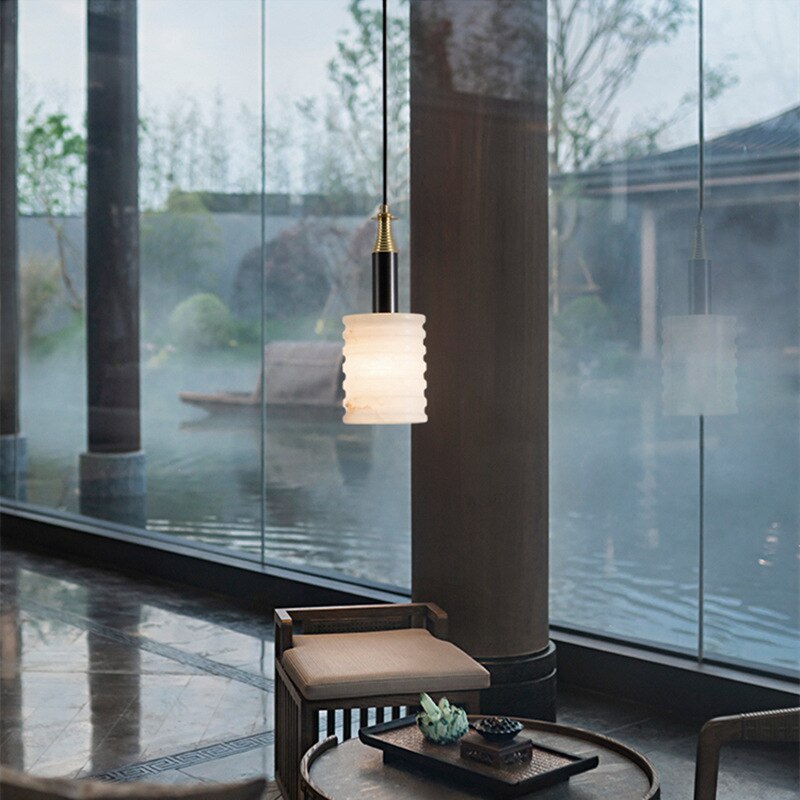 Sleek Marble Pendant Lamp With Copper Accents - A Nordic Designer Fixture For Restaurants Bars