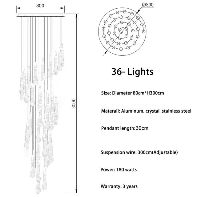 Modern Crystal Led Chandelier Lighting Hanglamp Drop Light Restaurant Bar Staircase Lamp Loft Art