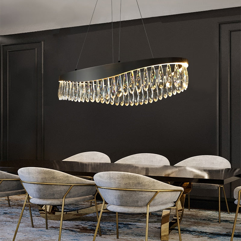 Artistic Curve Modern Suspension Chandeliers Black Luxury Crystal Hanging Lamps For Ceiling