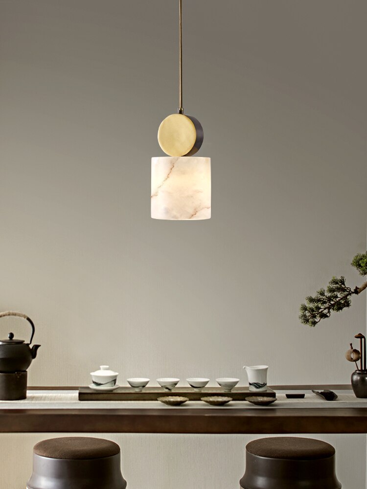 Nordic Luxury Marble Light Copper Hanging Lamp Simple Classical Decor Bedroom Bedside Living Room