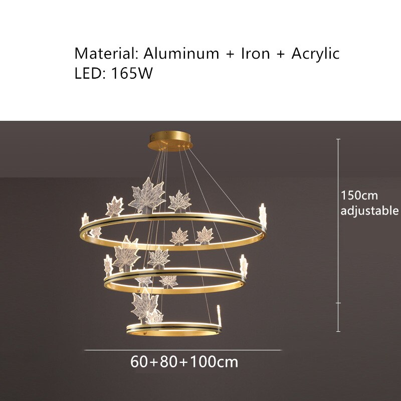 Modern Aluminum Ring Pendant Lights Dimming Foyer Restaurant Bedroom Hanging Lamp Acrylic Leaves