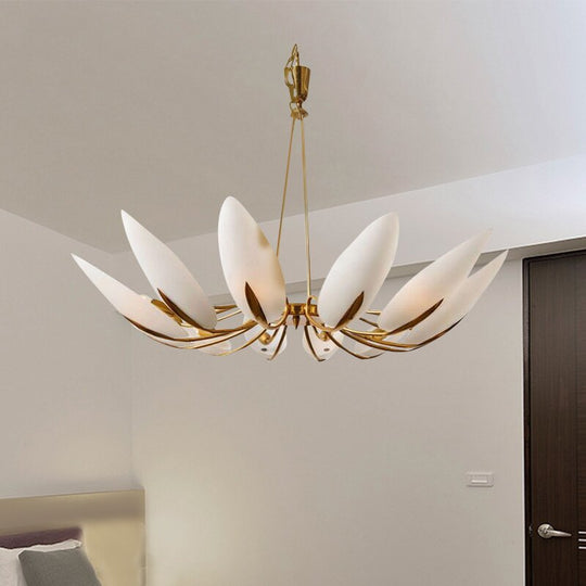 Nordic Style Leaf Lamp Bedroom Warm And Romantic Light Luxury Lotus Glass Shade Pendant Light