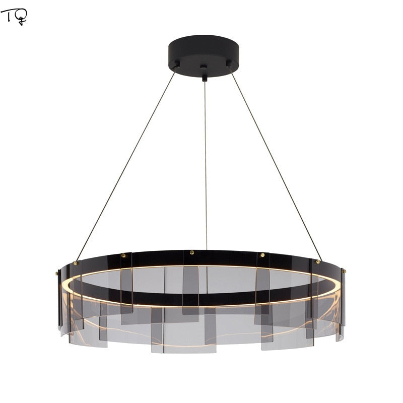 Post Modern Minimalist Round Smoke Gray Glass Pendant Lights Designer Luxury Hanging Lamp Living