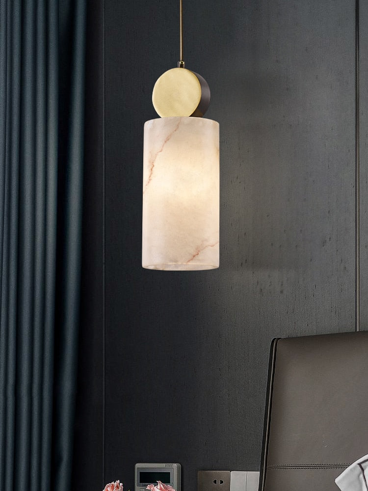 Nordic Luxury Marble Light Copper Hanging Lamp Simple Classical Decor Bedroom Bedside Living Room