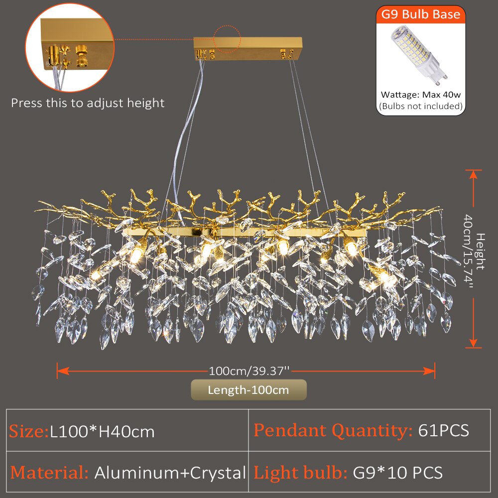 Layla - Elegant Crystal Pendant Light For Living Dining &amp; Bedrooms In Chrome Gold Long 100Cm Gold /