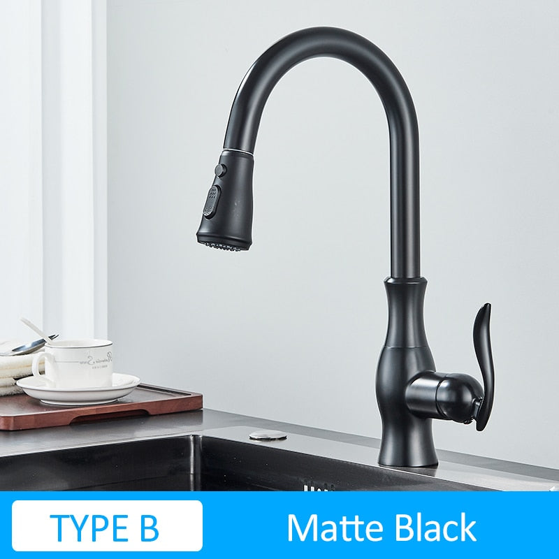 Black Kitchen Faucets Pull Out Sink Mixer Tap Single Lever Water Crane For 360 Rotation Type B -
