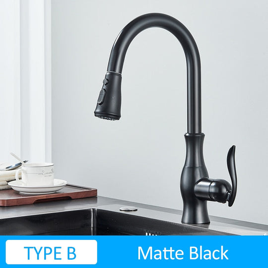 Black Kitchen Faucets Pull Out Sink Mixer Tap Single Lever Water Crane For 360 Rotation Type B -