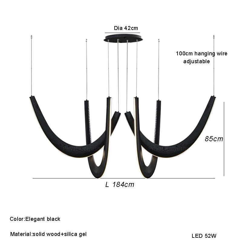 Luxury Hand - Crafted Black Wood Pendant Light - Designer Chandelier For Elegant Room Decor C