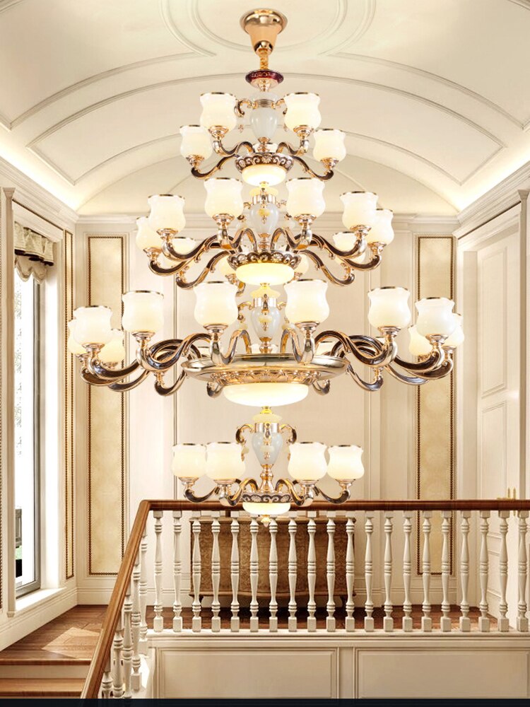 European Style Building Chandelier Villa Living Room Large Middle Floor Lamp Long Stair Light