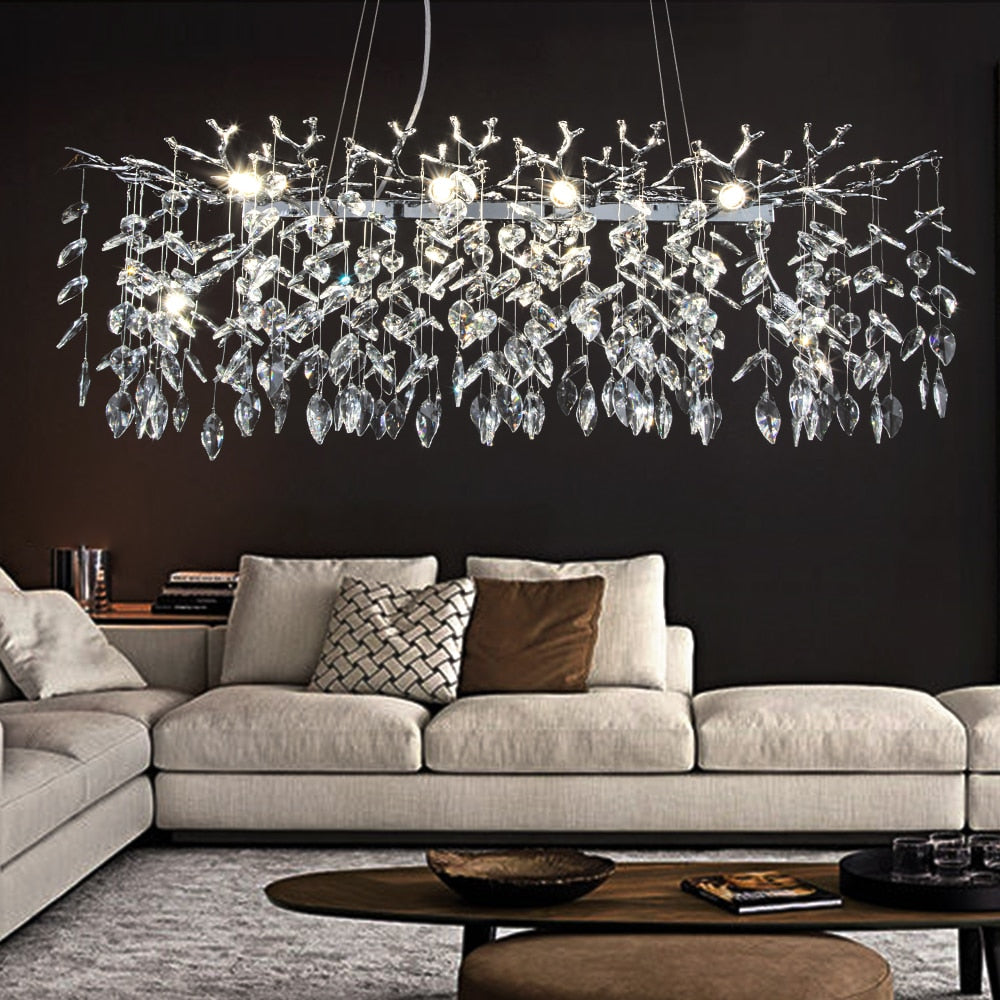 Layla - Elegant Crystal Pendant Light For Living Dining &amp; Bedrooms In Chrome Gold Chandelier