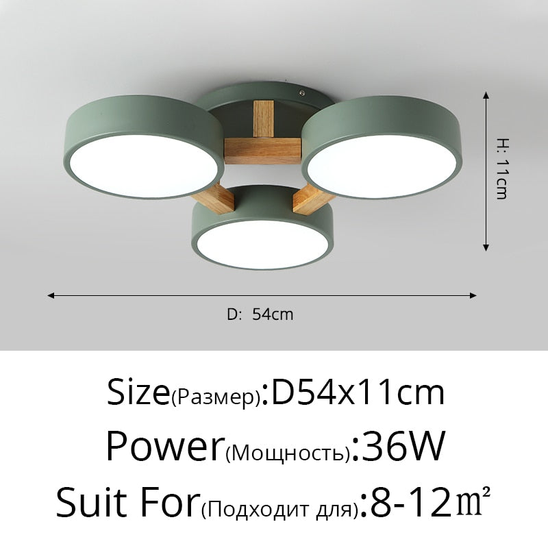 Nordic Style Decorative Wood Art Led Ceiling Light For Living Room B Green 3 Heads 36W / Warm White