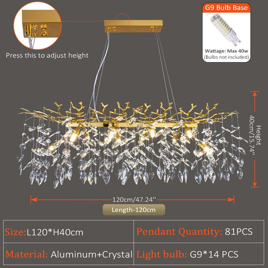 Layla - Elegant Crystal Pendant Light For Living Dining &amp; Bedrooms In Chrome Gold Long 120Cm Gold /