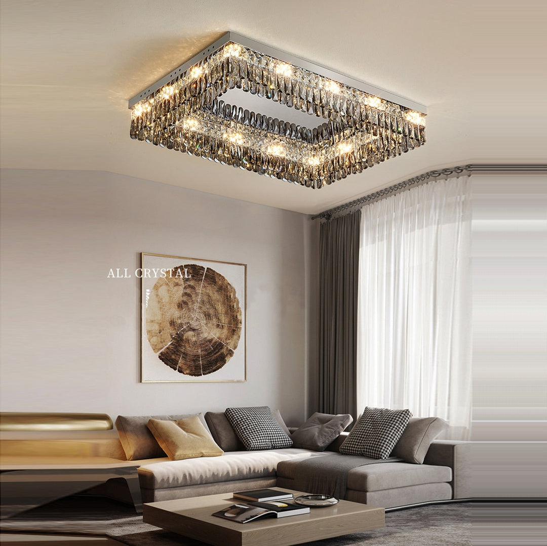 Luxury Square Crystal Led Ceiling Lights - Modern Dimmable Lamps For Elegant Living Room Decor &amp;