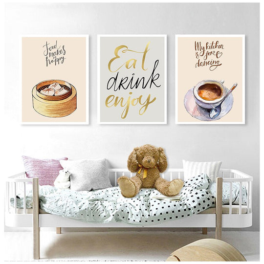 Abstract Chinese Dumplings Canvas Art: Restaurant Food Poster Print For Kitchen Decor Wall Painting
