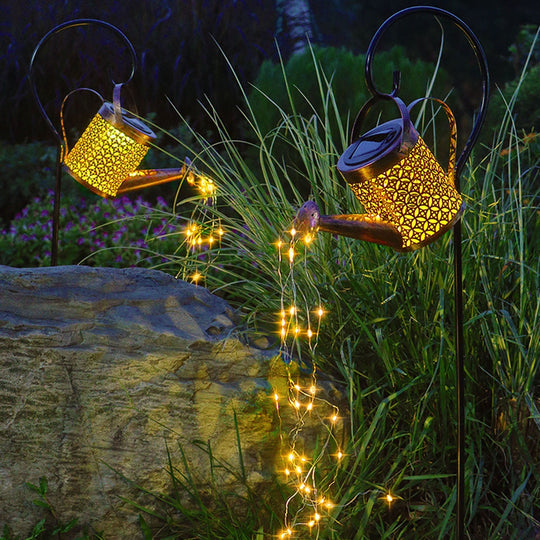 Solar Led String Light Enchanted Watering Can Waterproof Garden Decor Metal Retro Lamp Outdoor