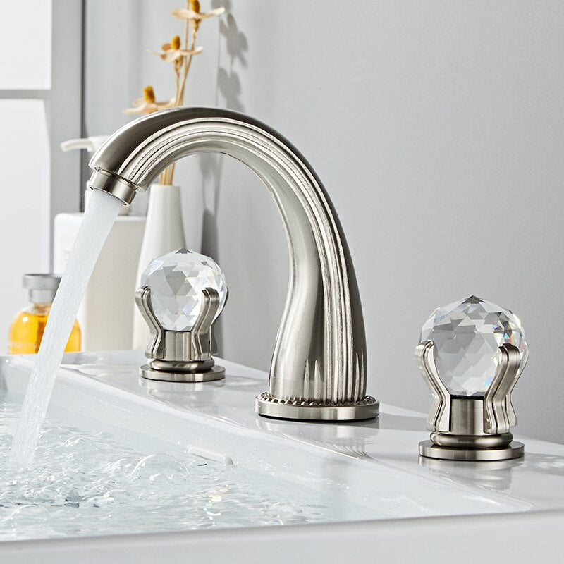 Bathroom Basin Faucet With Crystal Ball Switch Waterfall Faucets Hot Cold Water Mixer Tap Set Dual