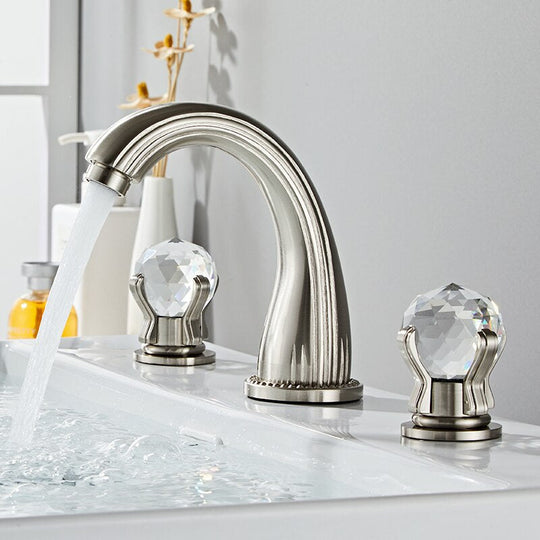 Bathroom Basin Faucet With Crystal Ball Switch Waterfall Faucets Hot Cold Water Mixer Tap Set Dual