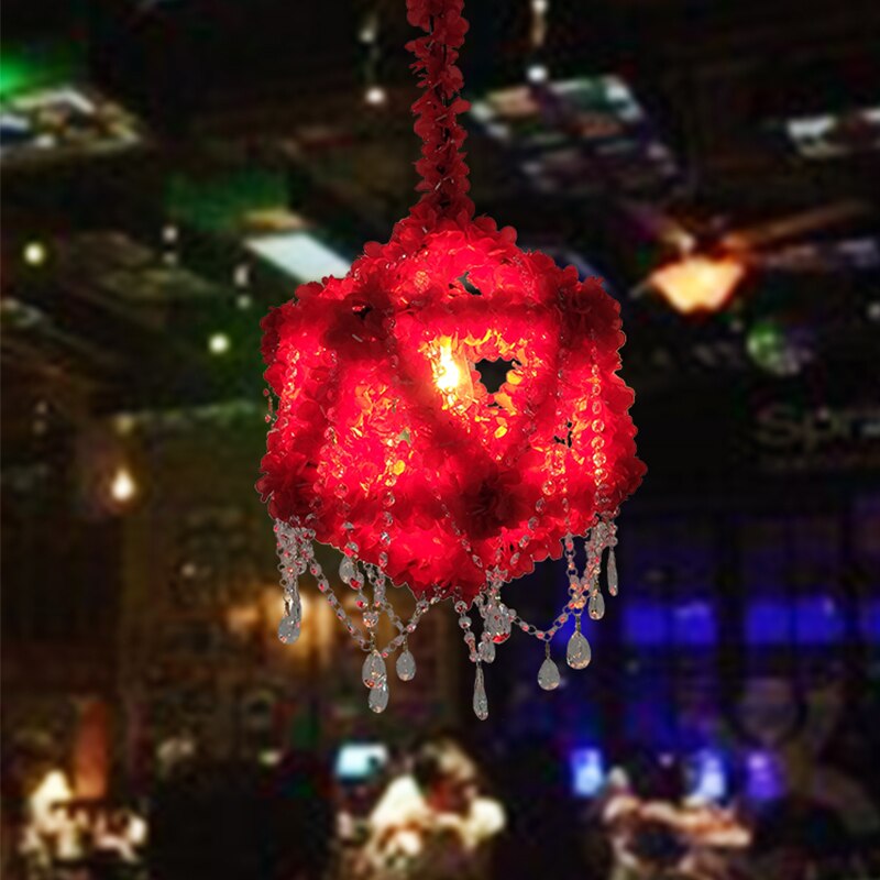 Pastoral Simulation Red Rose Plant Pendant Light Net Creative Bar Grill Hotel Box Dining Chandelier