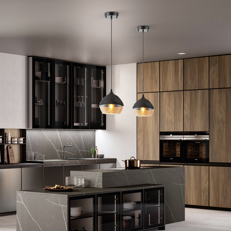 American Transparent Glass Ceiling Lamp Black Metal Living Room Lights Bedroom Cafe Bar Corridor