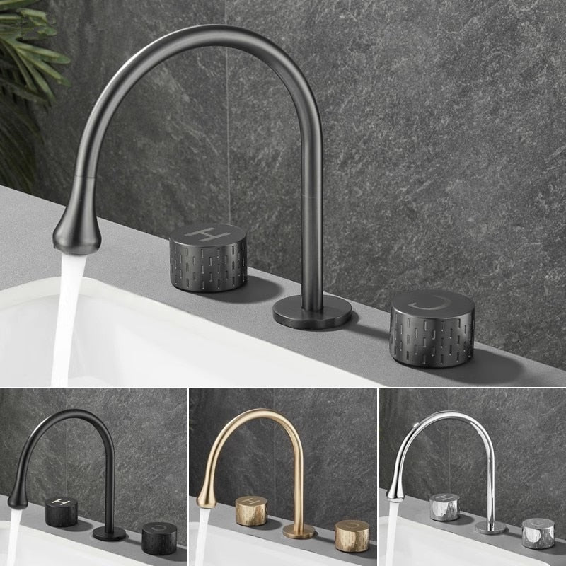 Brushed Gold Basin Faucet Brass Gray Widespread Bathroom Black Sink Faucets 3 Hole Hot And Cold