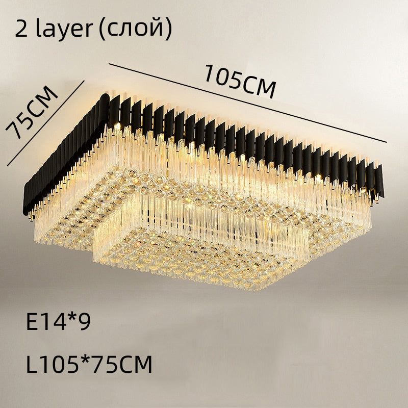 Luxury Rectangular Crystal Ceiling Lamp - Dazzling Large - Scale Lighting For Elite Living Rooms &amp;