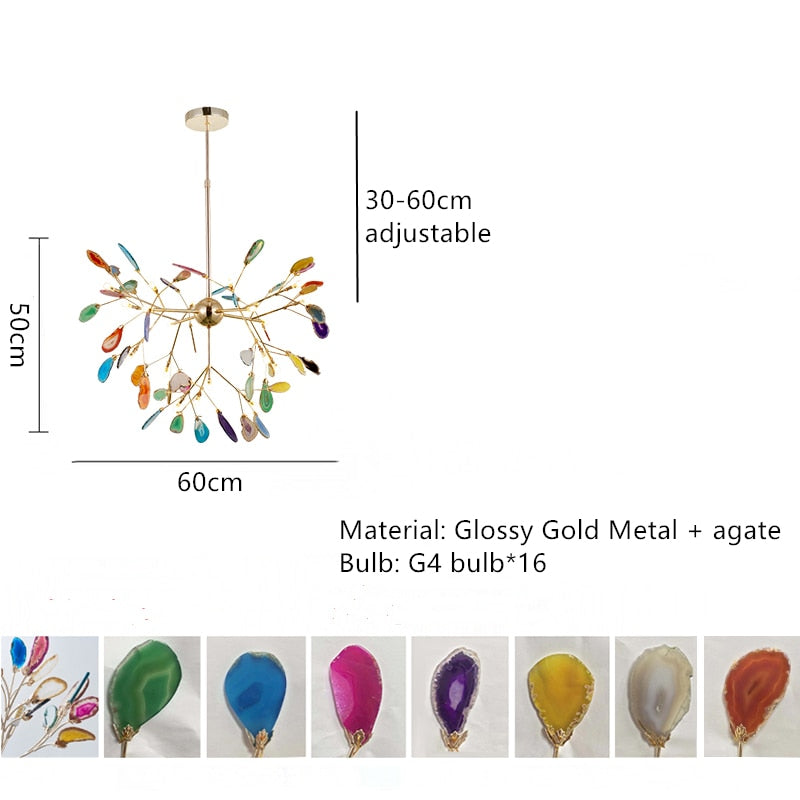 Beautiful Natural Agate Pendant Lights Foyer Bedroom Restaurant Hanging Lamp Gold Metal G4 Bulb Home