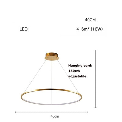 Art Deco Led Stainless Steel Golden Silver Ring Hanging Lamps Lustre Pendant Light Lighting