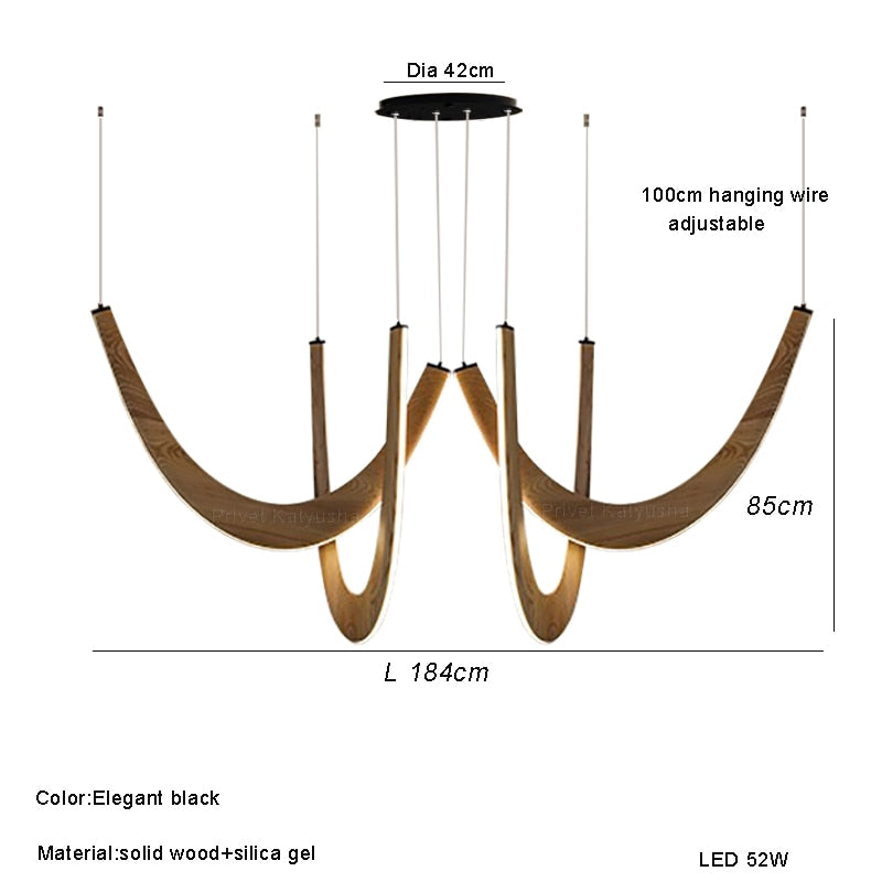 Luxury Hand - Crafted Black Wood Pendant Light - Designer Chandelier For Elegant Room Decor A