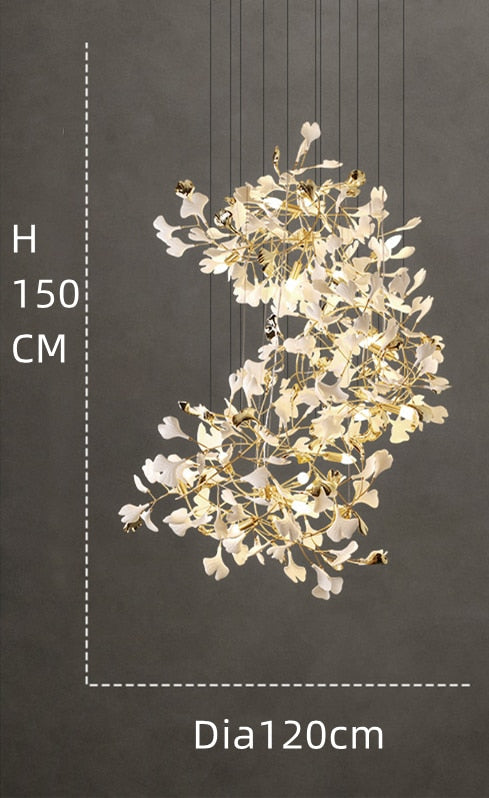 Modern Ceramic Petal Chandelier Nordic Design Ginkgo Branch Leaves Copper Led Lighting Living Room