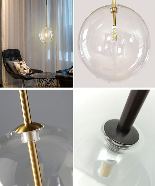 Nordic Pendant Lamp Modern Clear Glass Lights Ball Vintage Hanging For Loft Kitchen Living Room