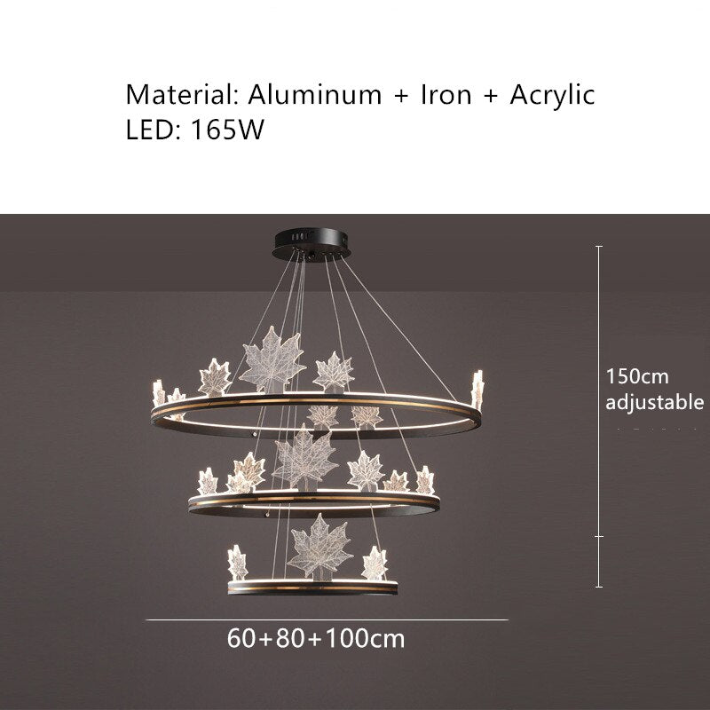 Modern Aluminum Ring Pendant Lights Dimming Foyer Restaurant Bedroom Hanging Lamp Acrylic Leaves