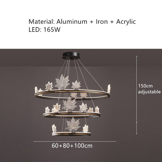 Modern Aluminum Ring Pendant Lights Dimming Foyer Restaurant Bedroom Hanging Lamp Acrylic Leaves