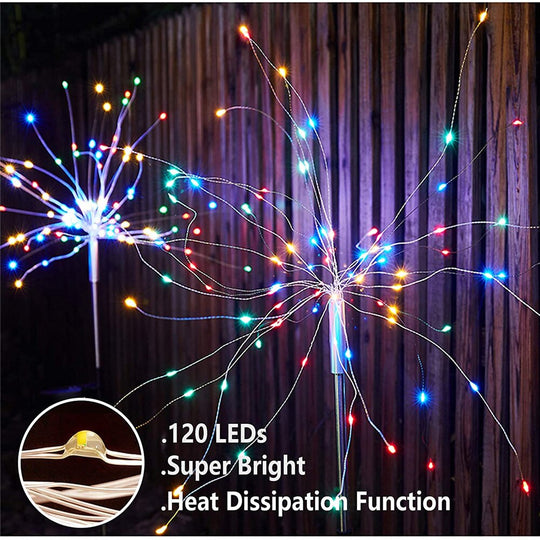 Solar Fireworks Lamp Outdoor Grass Globe Dandelion Flash String Fairy Lights 60 /120/200 Led For