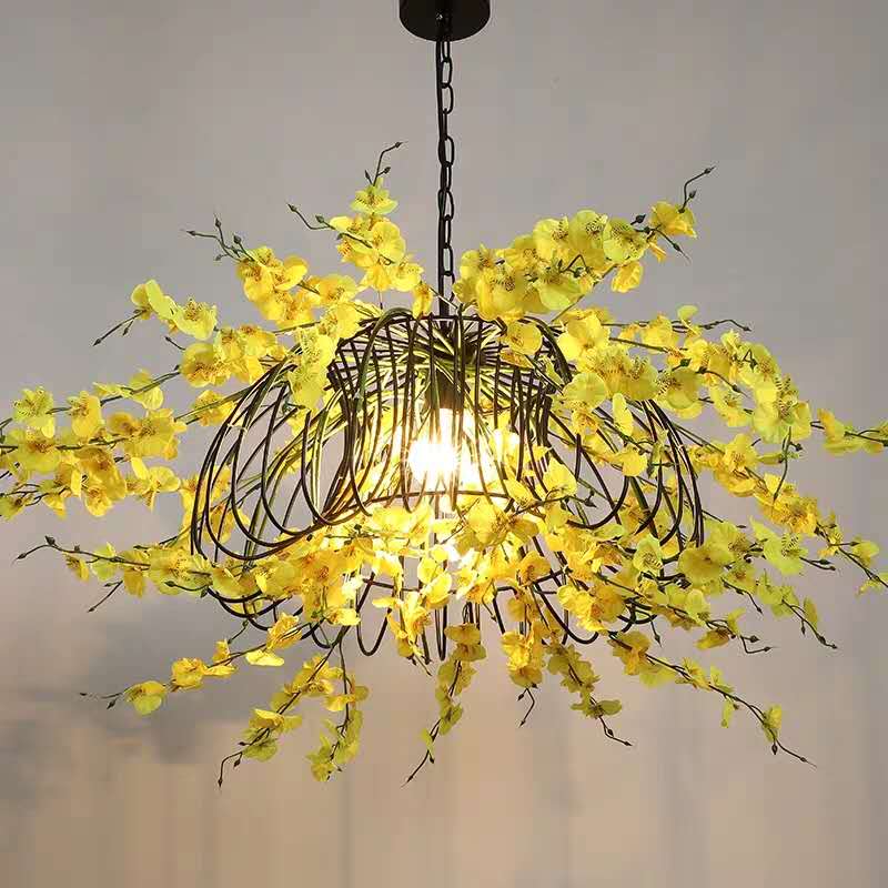 Small Fresh Simulation Light Yellow Flower Chandelier Theme Music Restaurant Clear Bar Decoration