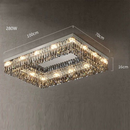 Luxury Square Crystal Led Ceiling Lights - Modern Dimmable Lamps For Elegant Living Room Decor &amp;