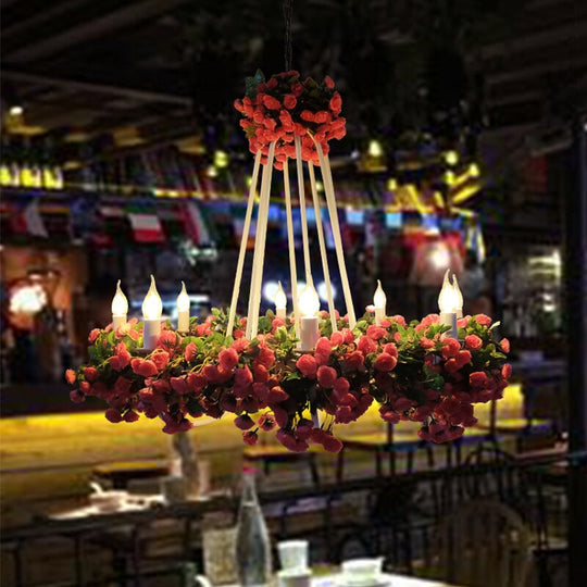 Theme Restaurant Flower Plant Pendant Light For Coffee Shop Art Weaving Green Chandelier