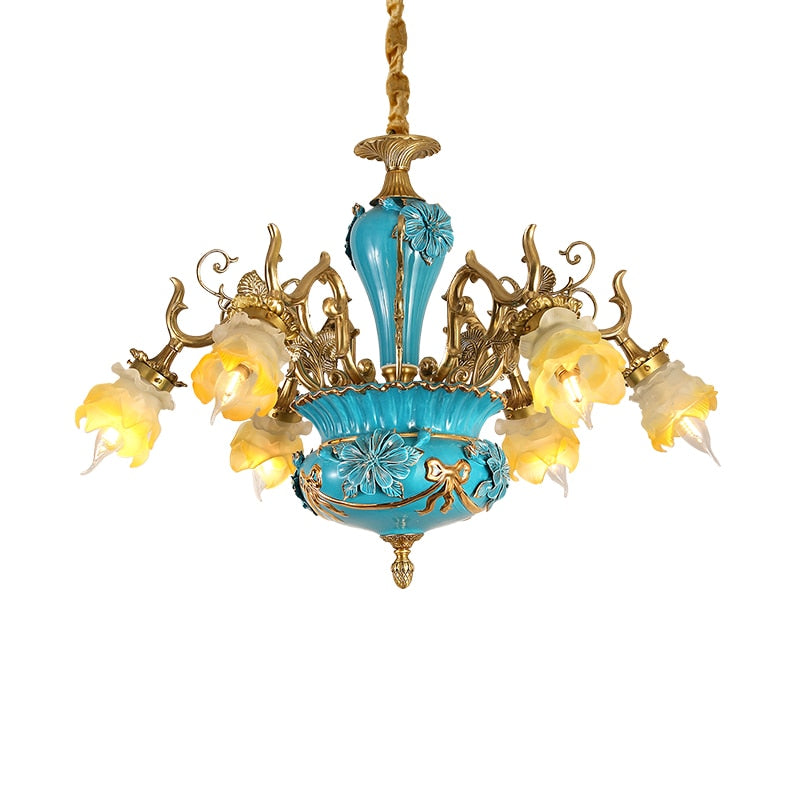 French Ceramic Chandelier European - Style Villa Restaurant Full Copper Lamp Retro Living Room