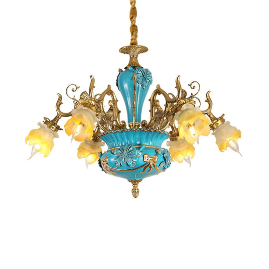 French Ceramic Chandelier European - Style Villa Restaurant Full Copper Lamp Retro Living Room