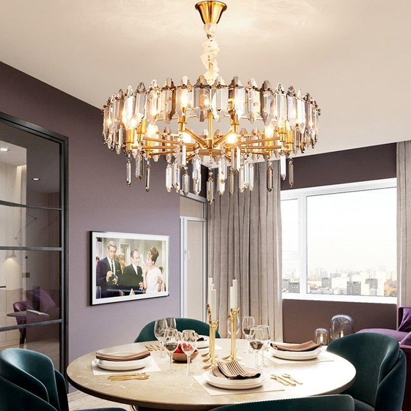 Modern Dimmable Led Chandeliers - Black Gray Crystal Lustres For Bedroom Decor &amp; Ceiling Home