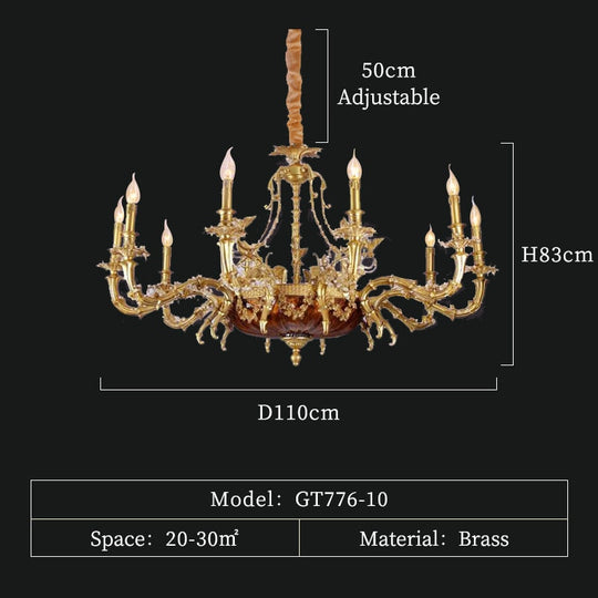 Baroque Copper Oversize Pendant Light Antique Brass Chandelier Hallway 10Lights D110 H83Cm