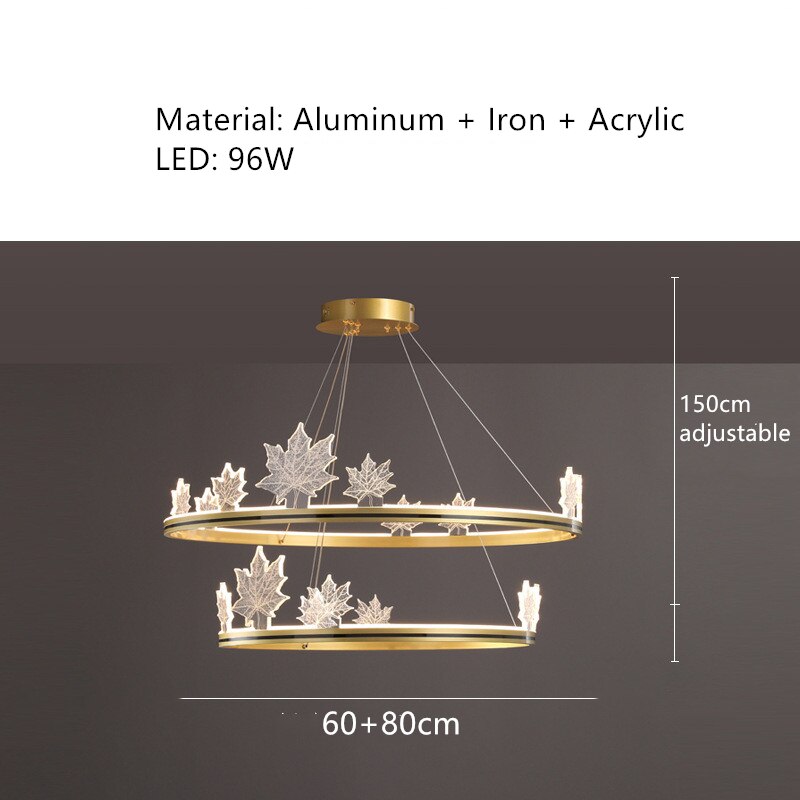 Modern Aluminum Ring Pendant Lights Dimming Foyer Restaurant Bedroom Hanging Lamp Acrylic Leaves