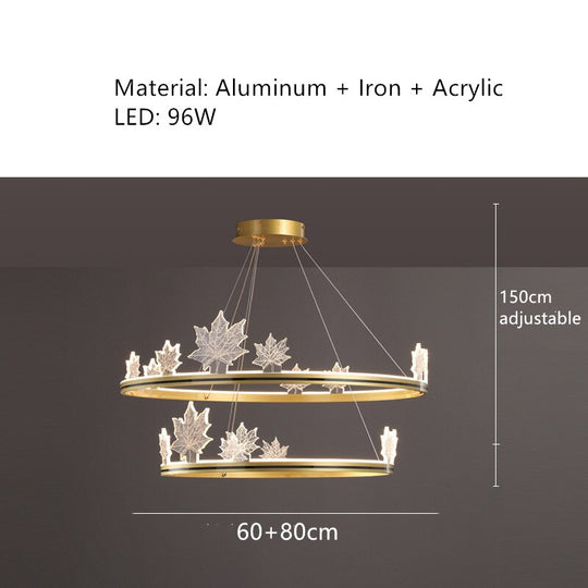 Modern Aluminum Ring Pendant Lights Dimming Foyer Restaurant Bedroom Hanging Lamp Acrylic Leaves