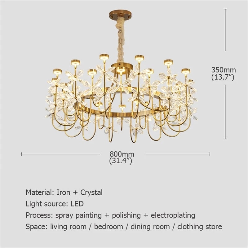 Luxurious Gold Flower Crystal Chandelier - Exquisite Pendant Lighting For Home Decor