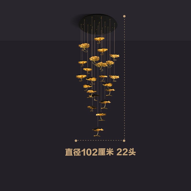 Modern Copper Lotus Staircase Led Chandelier Luxury Large Leaf Villa Stair Lighting Fixtures