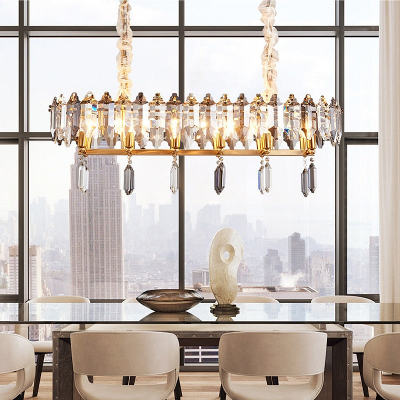 Modern Dimmable Led Chandeliers - Black Gray Crystal Lustres For Bedroom Decor &amp; Ceiling Home