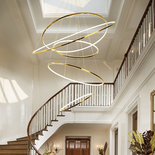 Art Deco Led Stainless Steel Golden Silver Ring Hanging Lamps Lustre Pendant Light Lighting