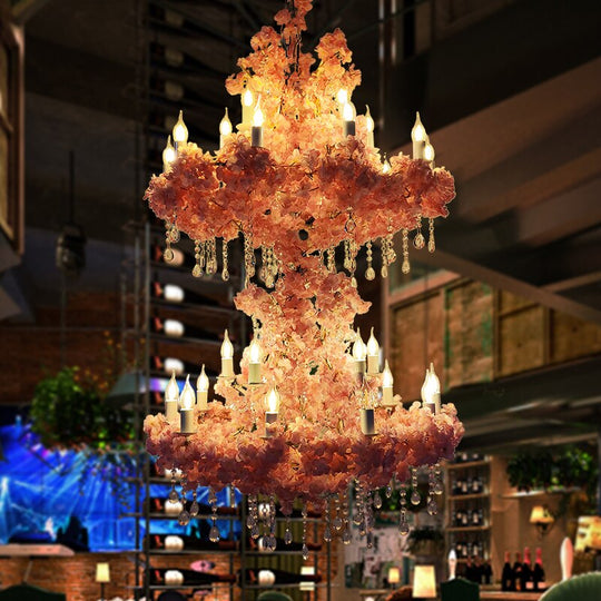 Simulation Fiower Big Pendant Light Theme Restaurant Hot Pot Hotel Lobby Peach Blossom Plant