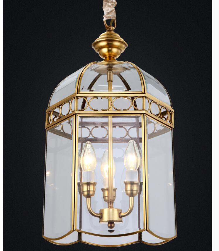 Modern Copper Pendant Lights D26Cm Brass Lamp 3Lights Vintage 100% Glass Ac110V/260V Shade Light
