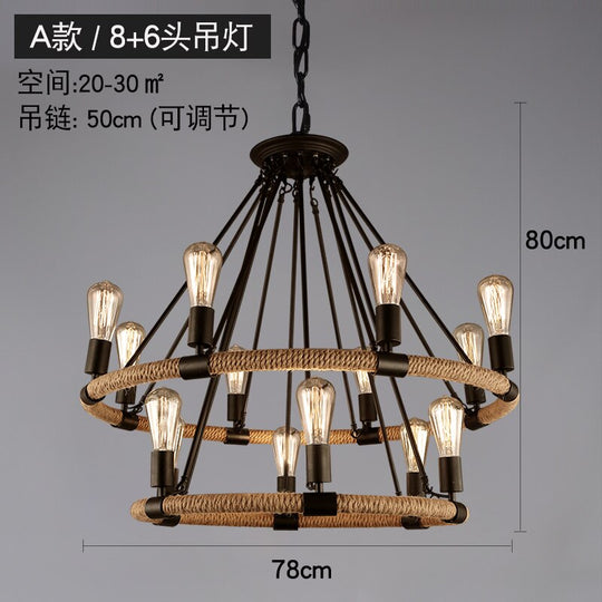 Vintage Retro Hemp Rope Industrial Pendant Light For Living Room Home Design Kitchen Fixtures